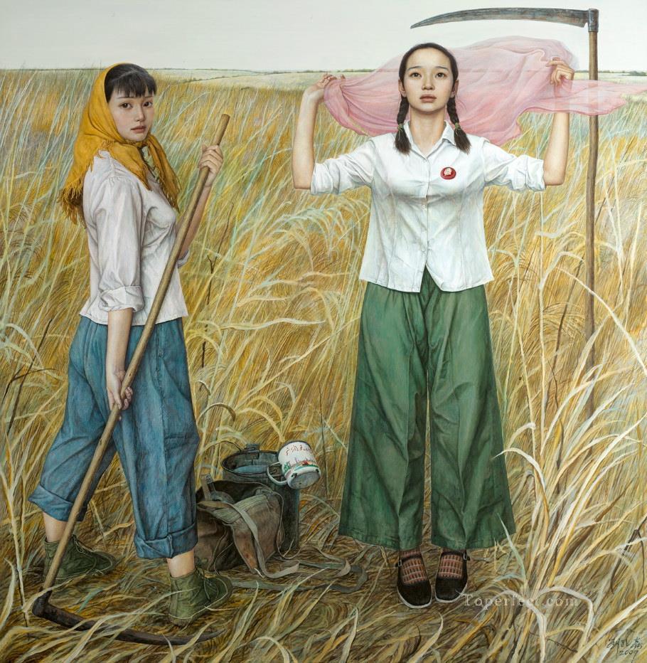 Grassland Chinese Girls Oil Paintings